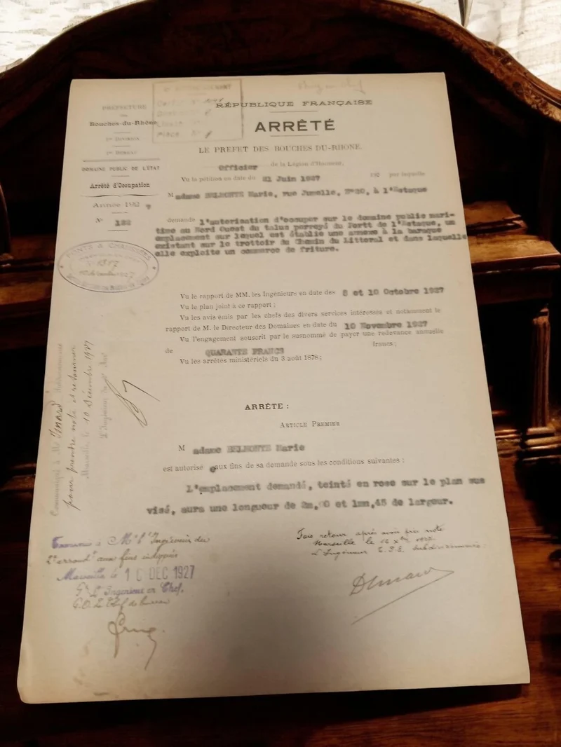 Ancien arrêté préfectoral Bouches-du-Rhône Marseille 1927 document vintage