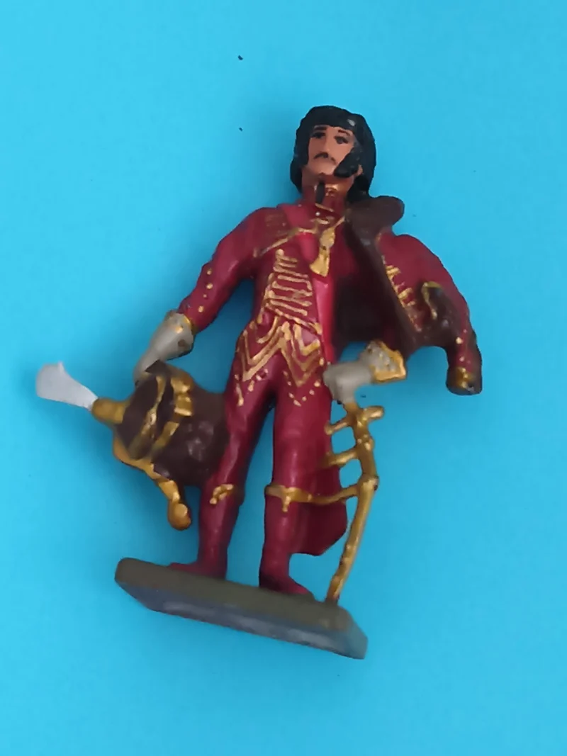 Figurine ancienne en plomb officier époque XVIIIe rouge doré vintage soldat