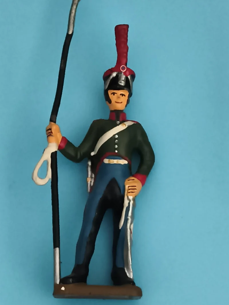 Figurine soldat plomb uniforme empire ancien, lancier, décor peint main vintage