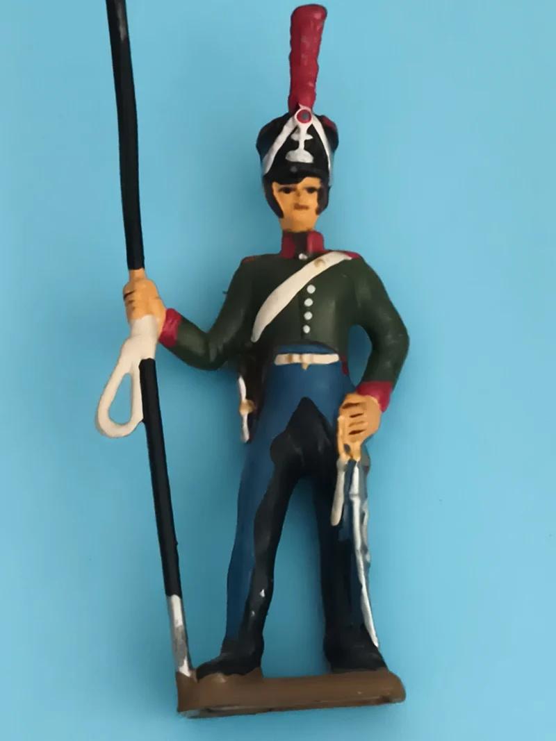 Figurine soldat ancien en plomb, uniforme Empire, lance, peinte main vintage