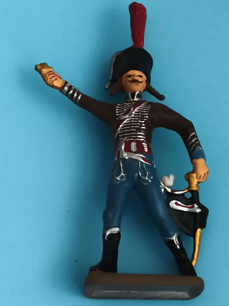 Figurine soldat hussard ancien plomb uniforme empire napoléonien main levée