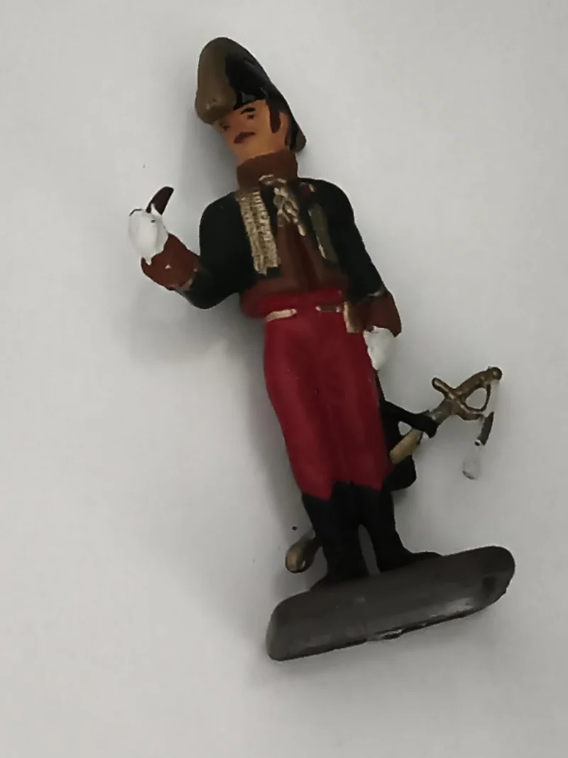 Figurine soldat ancien en plomb époque Empire uniforme rouge noir vintage