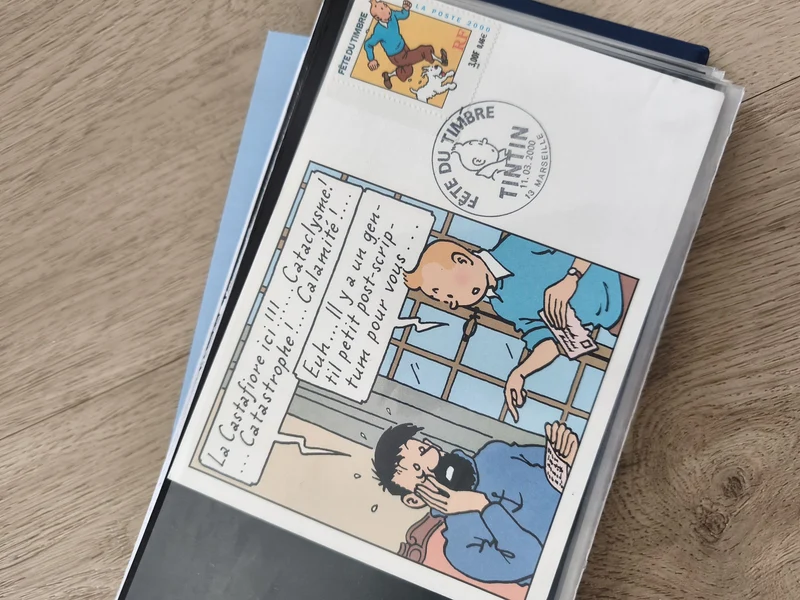 Enveloppe France philatélie avec illustration Tintin et cachet Fête du Timbre