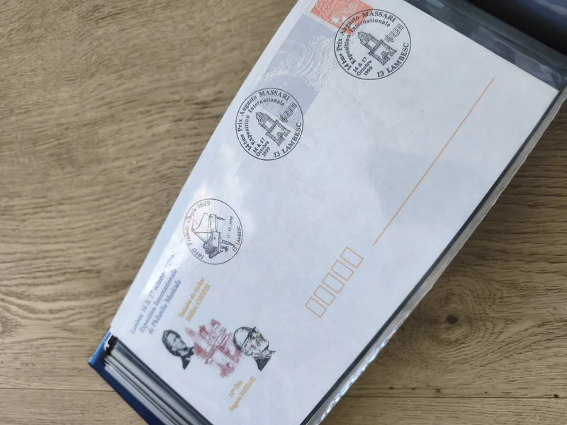 Enveloppe philatélie France avec cachets LambeSC et illustrations thématiques