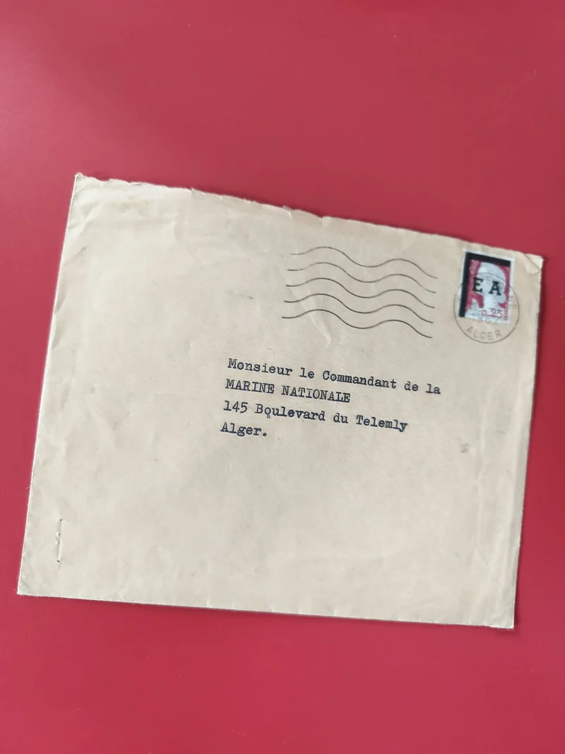 Enveloppe affranchie timbre EA 0,25 Alger Marine Nationale adressée Algérie