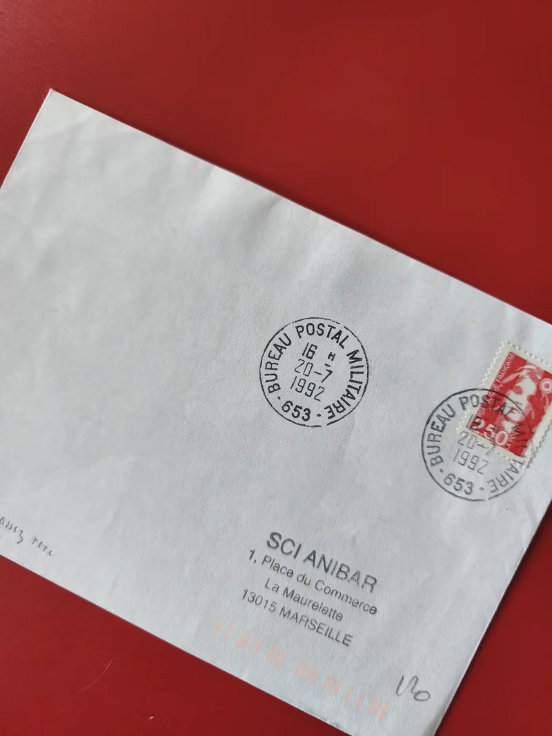 Enveloppe philatélie oblitérée 1992 avec timbre Marianne rouge 2,50 F