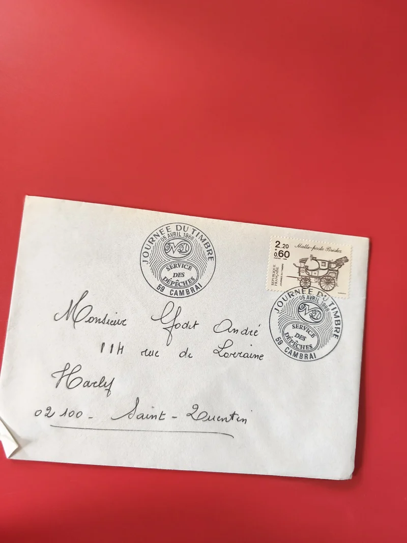 Enveloppe philatélie oblitérée Journée du Timbre Cambrai cachet 1991