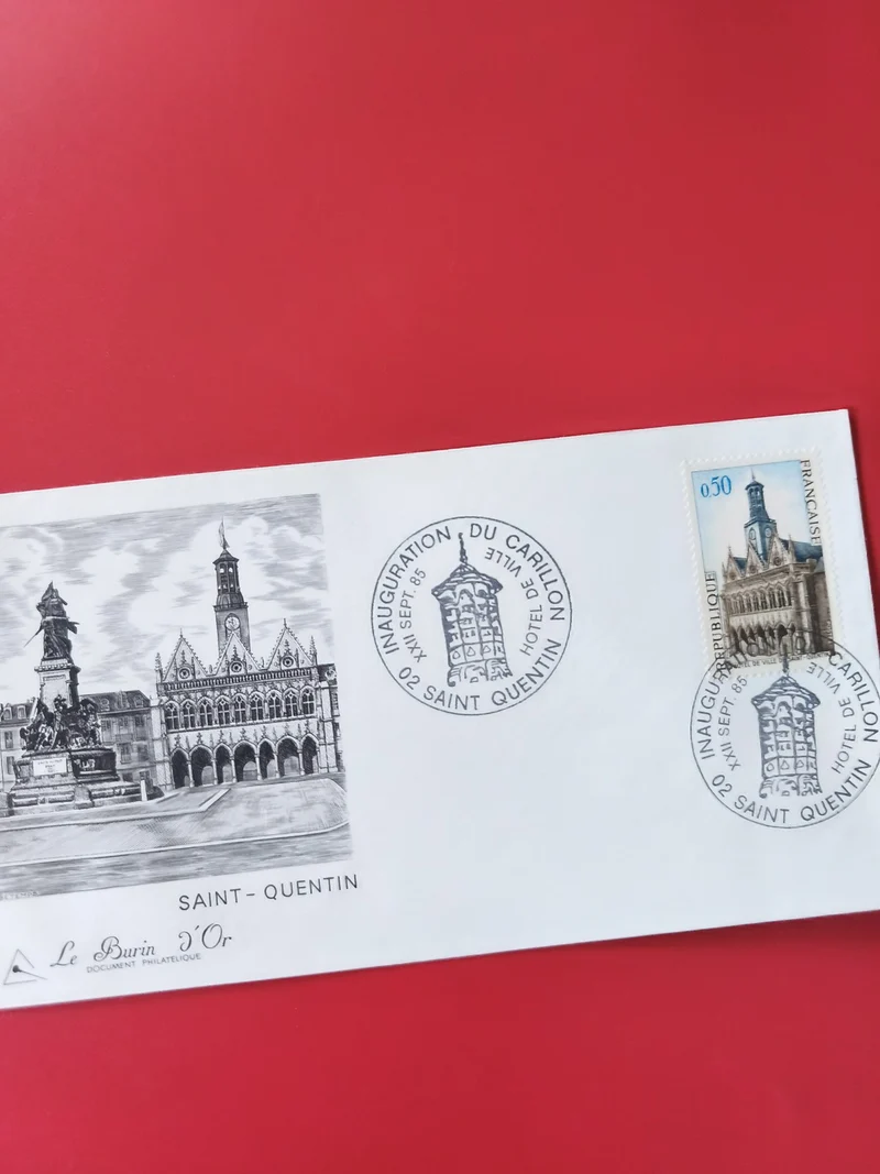 Enveloppe philatélie Saint-Quentin timbre 0,50? cachet Inauguration Carillon