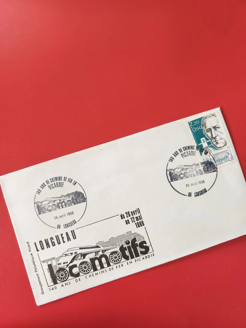 Enveloppe philatélie Longueau 140 ans chemins de fer Picardie locomotive
