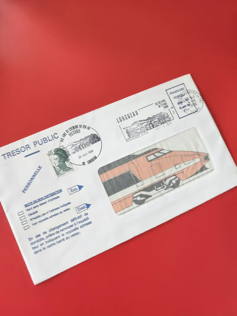 Enveloppe philatélie Trésor Public TGV illustration train oblitérée France