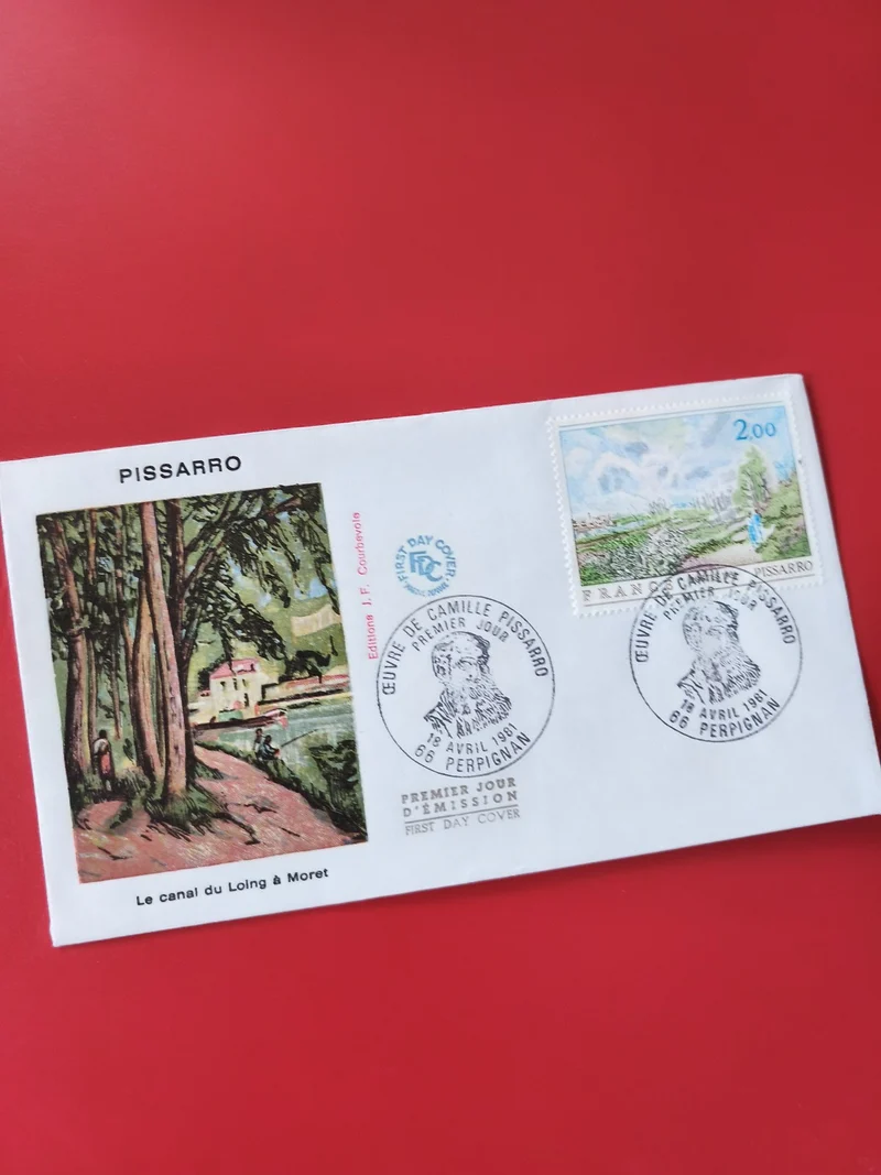 Enveloppe philatélie Pissarro Le canal du Loing à Moret timbre 2.00 FDC
