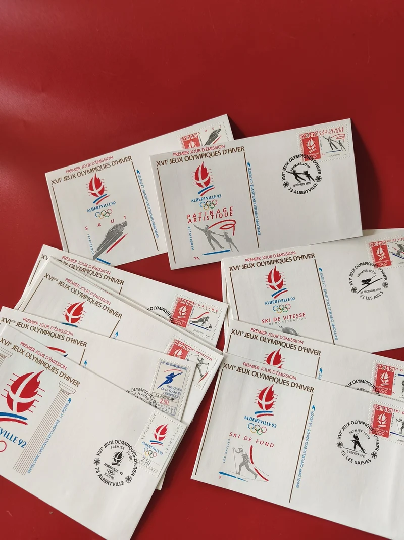 Lot enveloppes philatélie Albertville 92 Jeux Olympiques d?Hiver illustrées