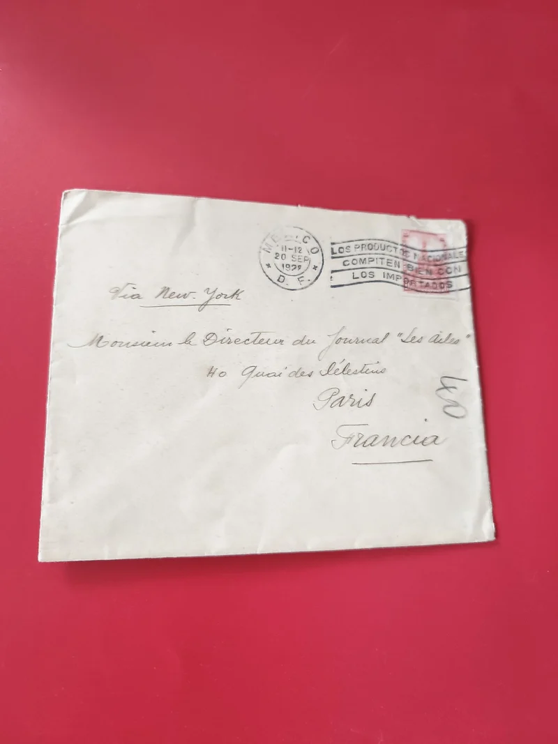 Enveloppe philatélie timbrée Mexico 1929 cachet postal pour Paris France