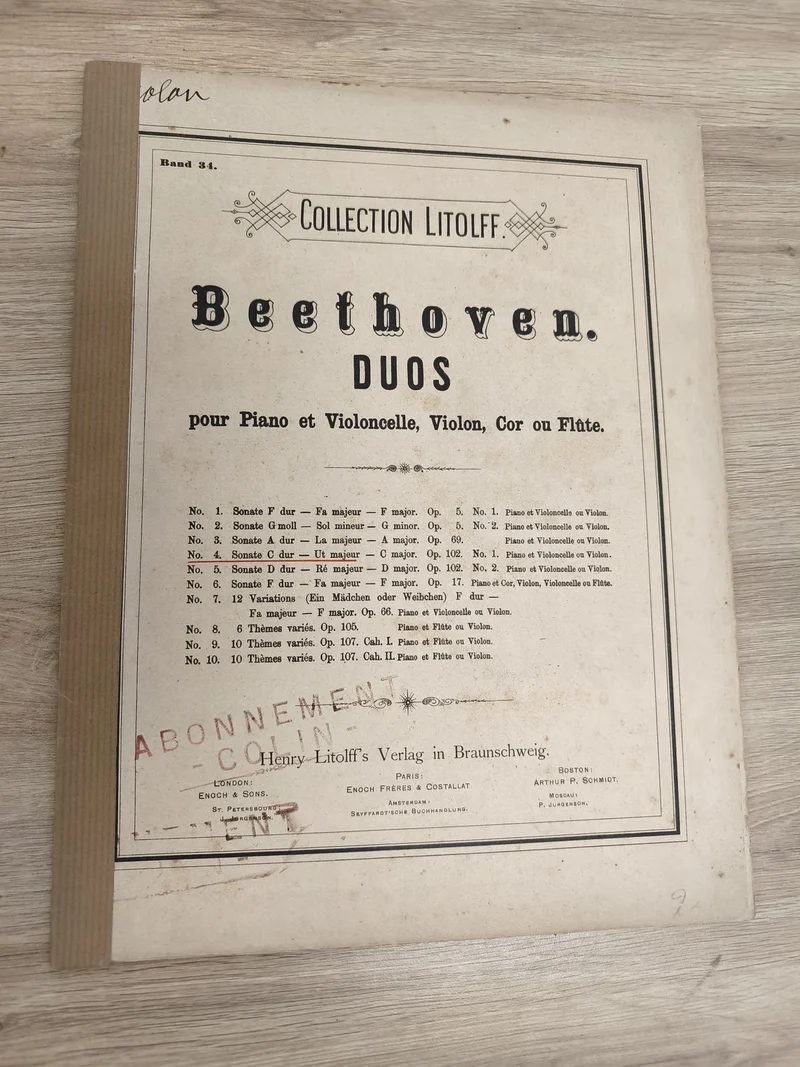 Ancien recueil partitions Beethoven duos piano violon Collection Litolff