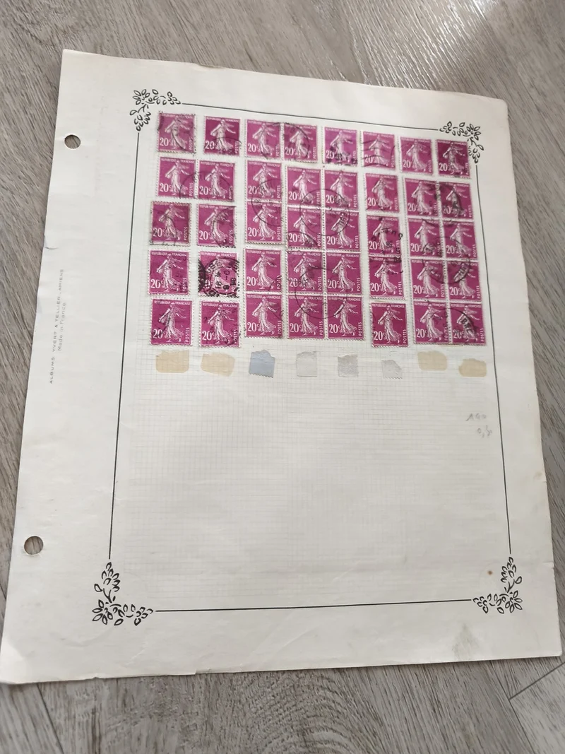 Gros lot timbres anciens Marianne 20c sur planche philatélie étude violet