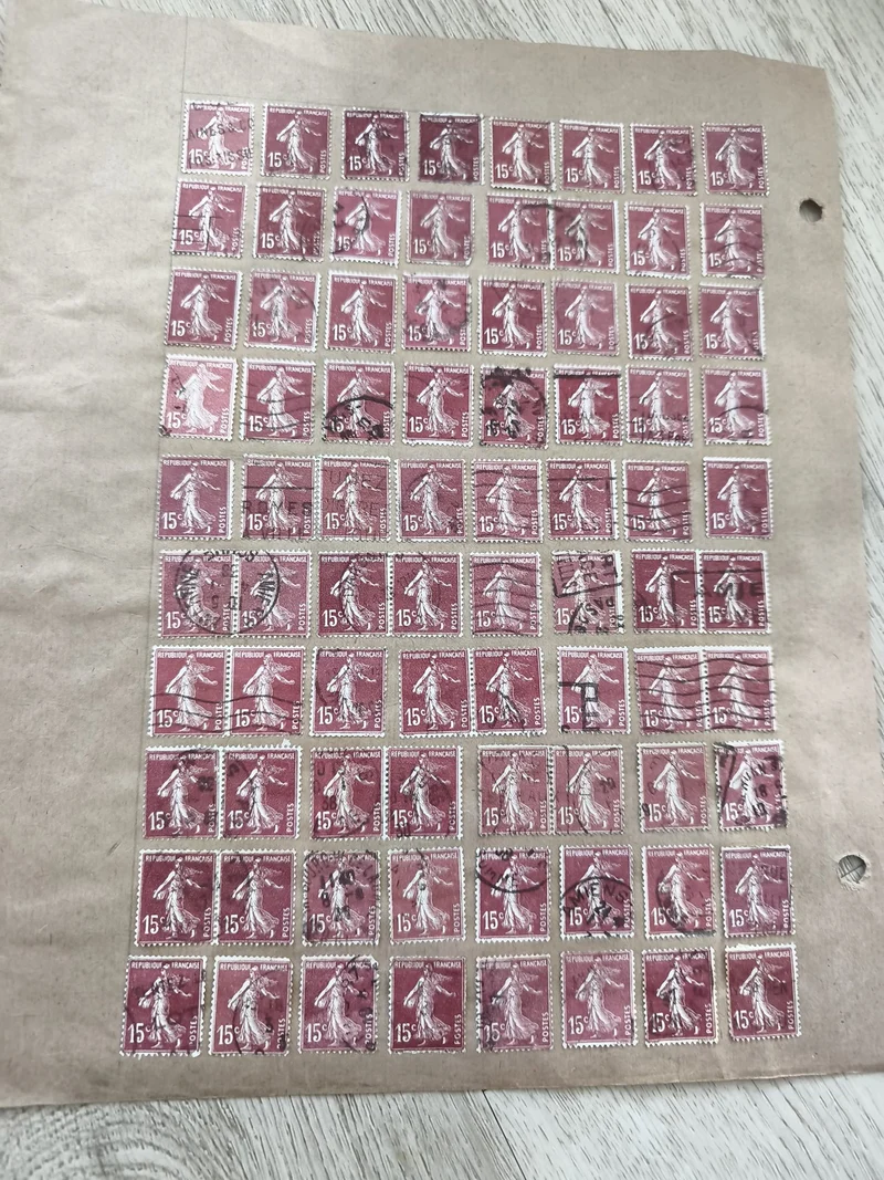 Gros lot timbres anciens France 15c Semeuse rouge sur planche philatélie étude