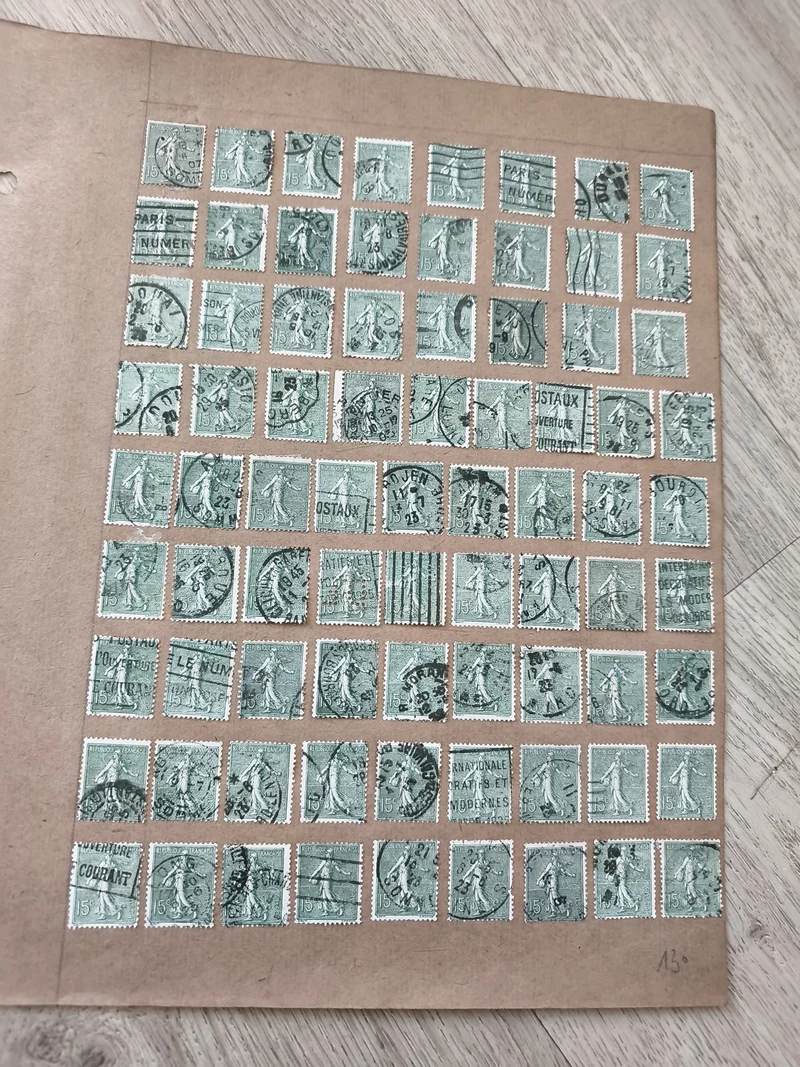 Gros lot anciens timbres étude Marianne 15c vert oblitérés philatélie collection