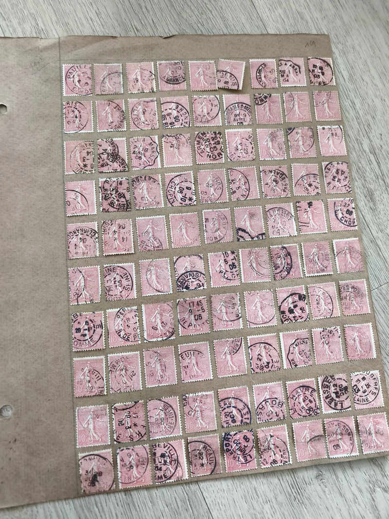 Gros lot timbres anciens Marianne 10c rose oblitérés, planche philatélie étude