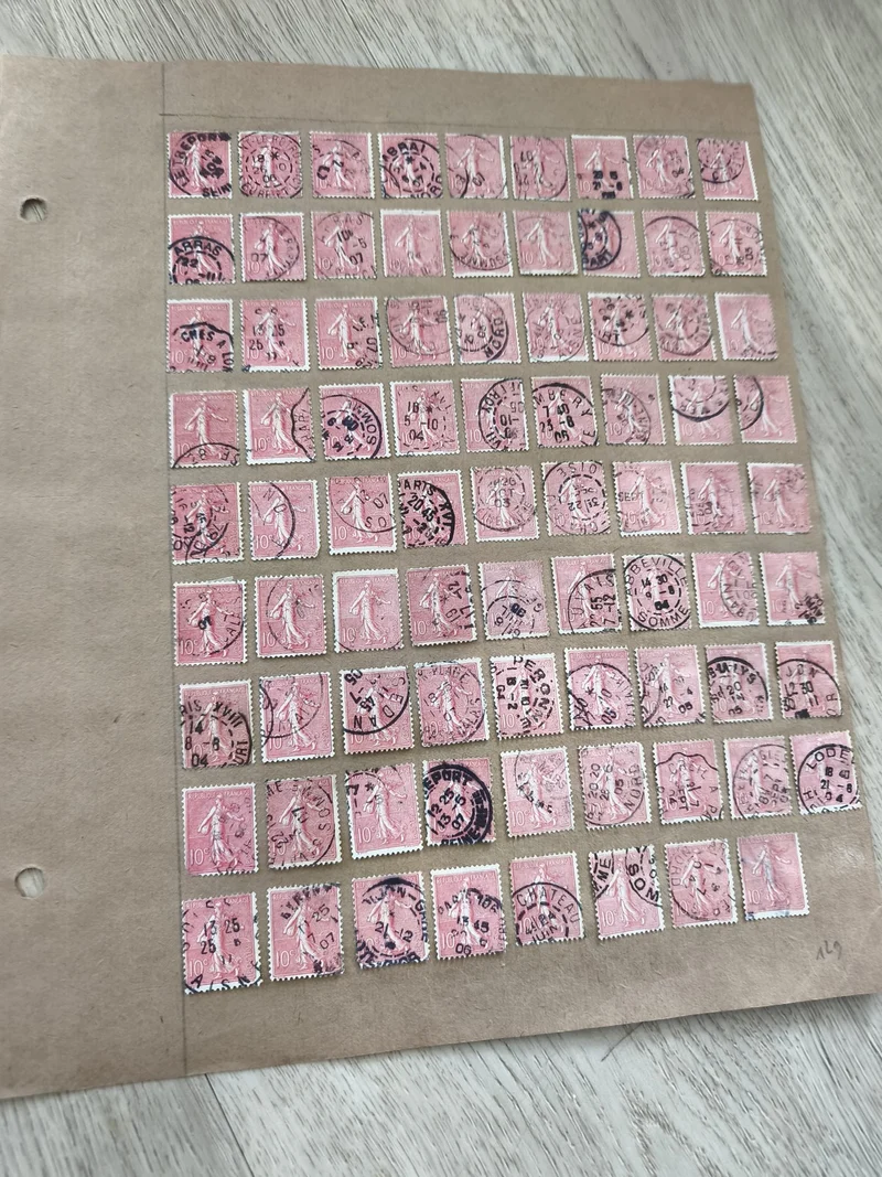 Gros lot ancien timbres Marianne 10c rose oblitérés, planche philatélie étude