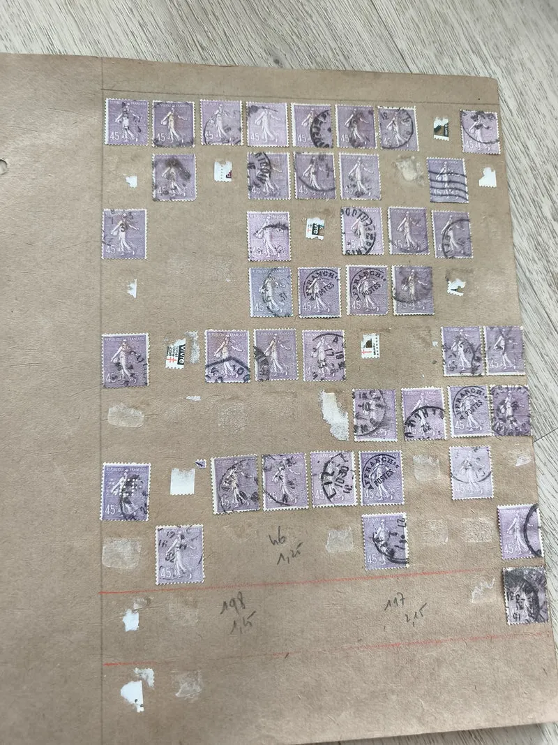 Gros lot ancien timbres 45c Semeuse violet étude philatélie France