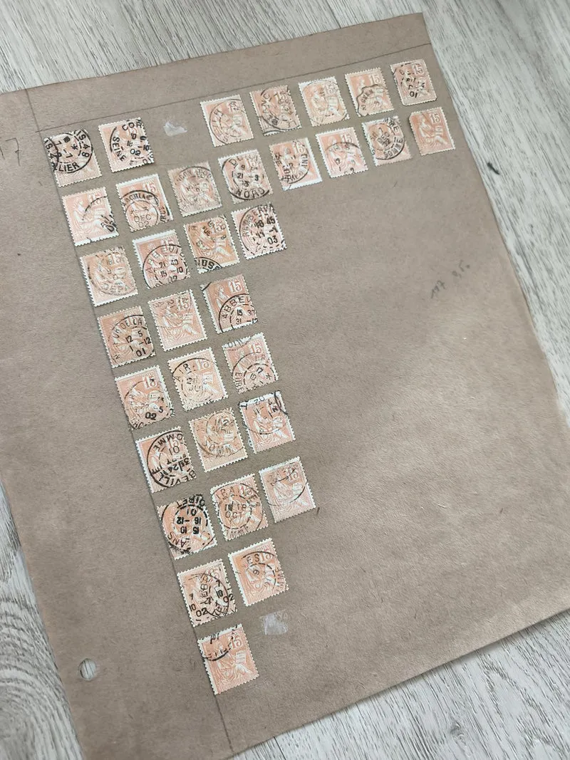 Gros lot timbres anciens Marianne orange oblitérés sur planche philatélie étude