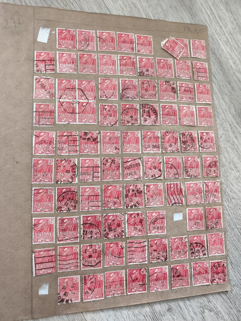 Lot ancien timbres d?étude Marianne 50c rouges oblitérés philatélie collection