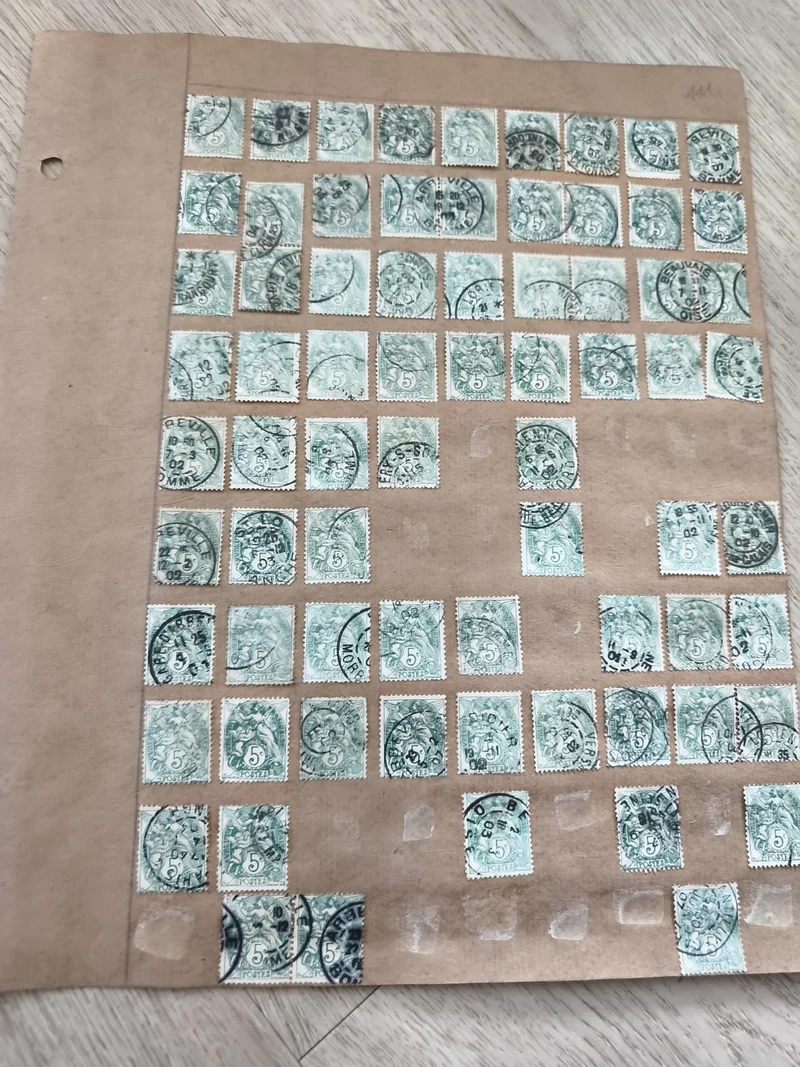 Gros lot timbres anciens Marianne 5c vert sur planche philatélie étude France