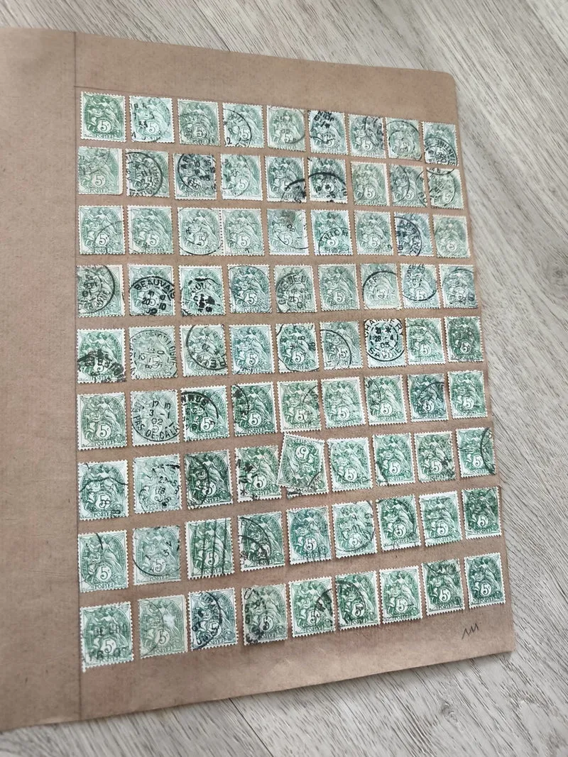 Gros lot timbres anciens Marianne 5c vert oblitérés ? planche philatélie étude