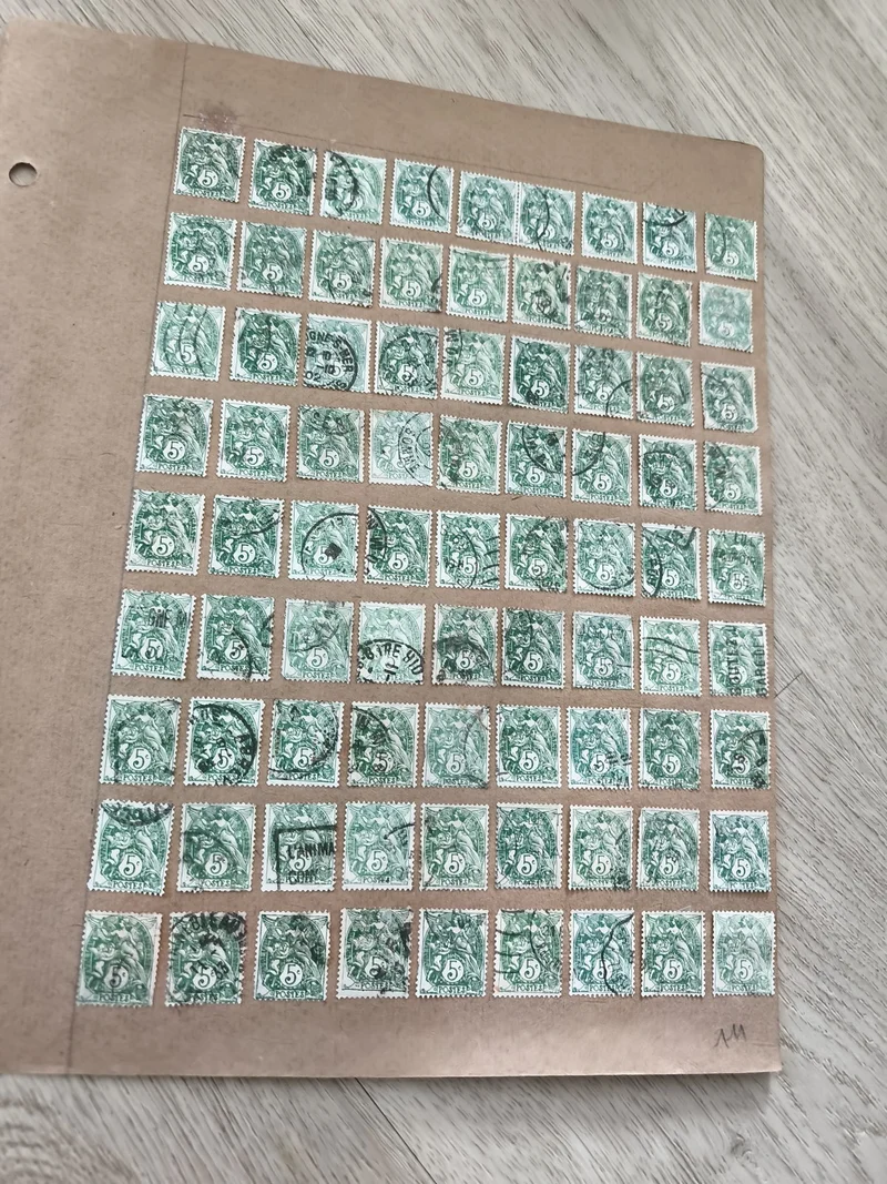 Lot ancien timbres Marianne 5c vert oblitérés planche philatélie collection