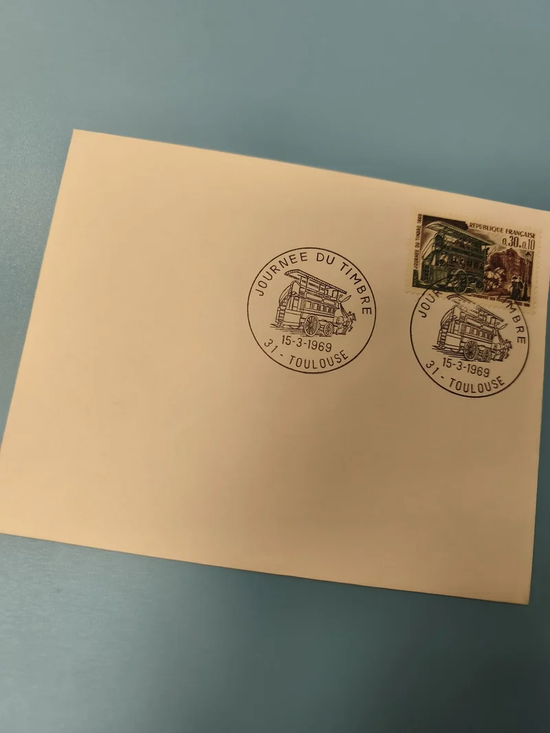 Enveloppe philatélie vintage 1969 Journée du Timbre Toulouse oblitération