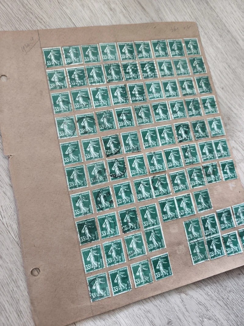 Gros lot timbres anciens Marianne 35c vert ? planche philatélie étude France