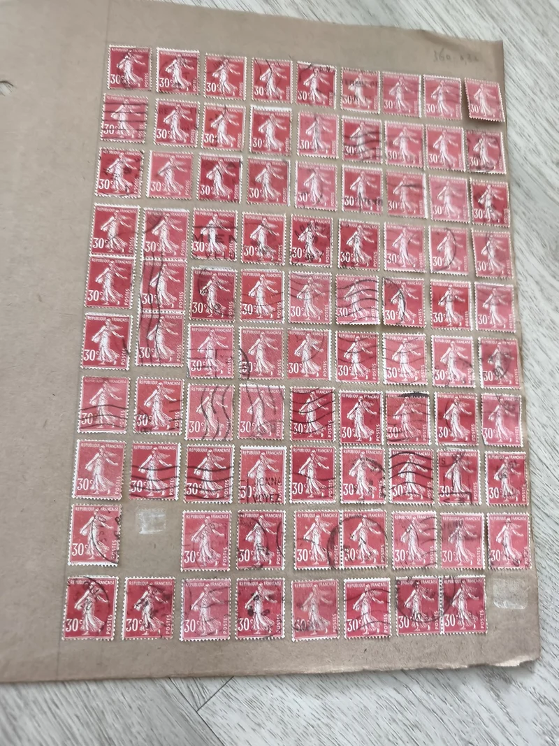 Gros lot ancien timbres Marianne 30c rouges oblitérés philatélie étude