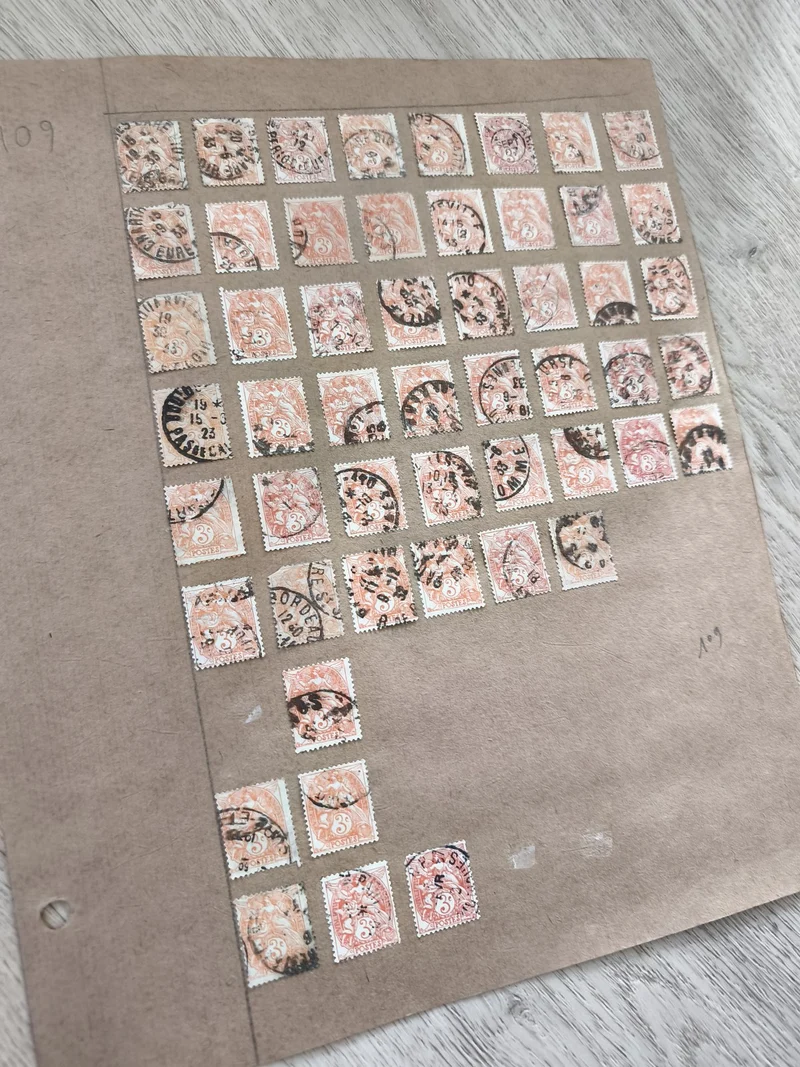 Gros lot timbres anciens Marianne oblitérés, planche philatélie étude France