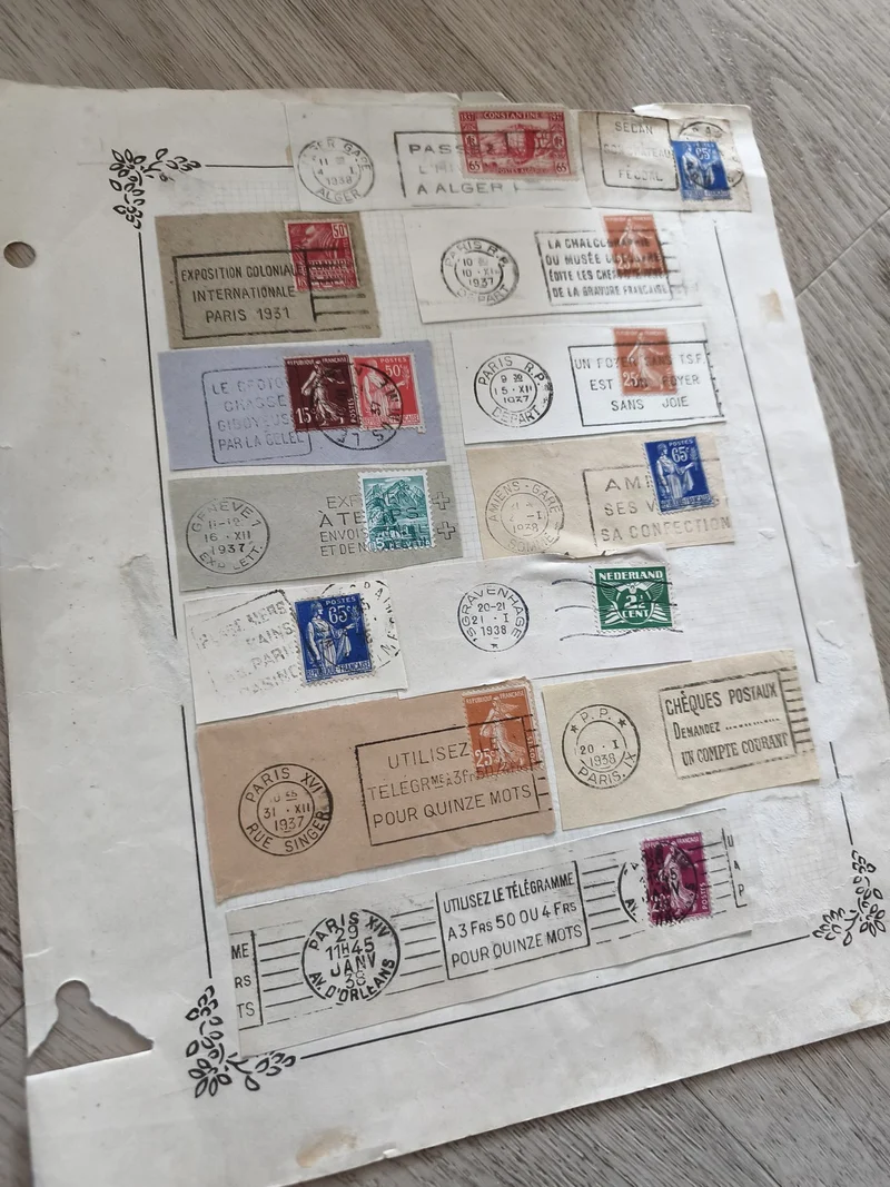 Gros lot ancien timbres Marianne oblitérés sur planche d?étude philatélie France