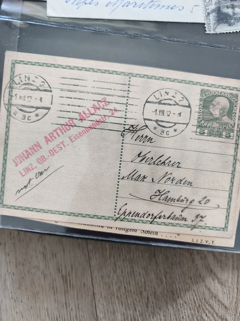 Ancienne enveloppe oblitérée philatélie timbre Autriche vert portrait 1912