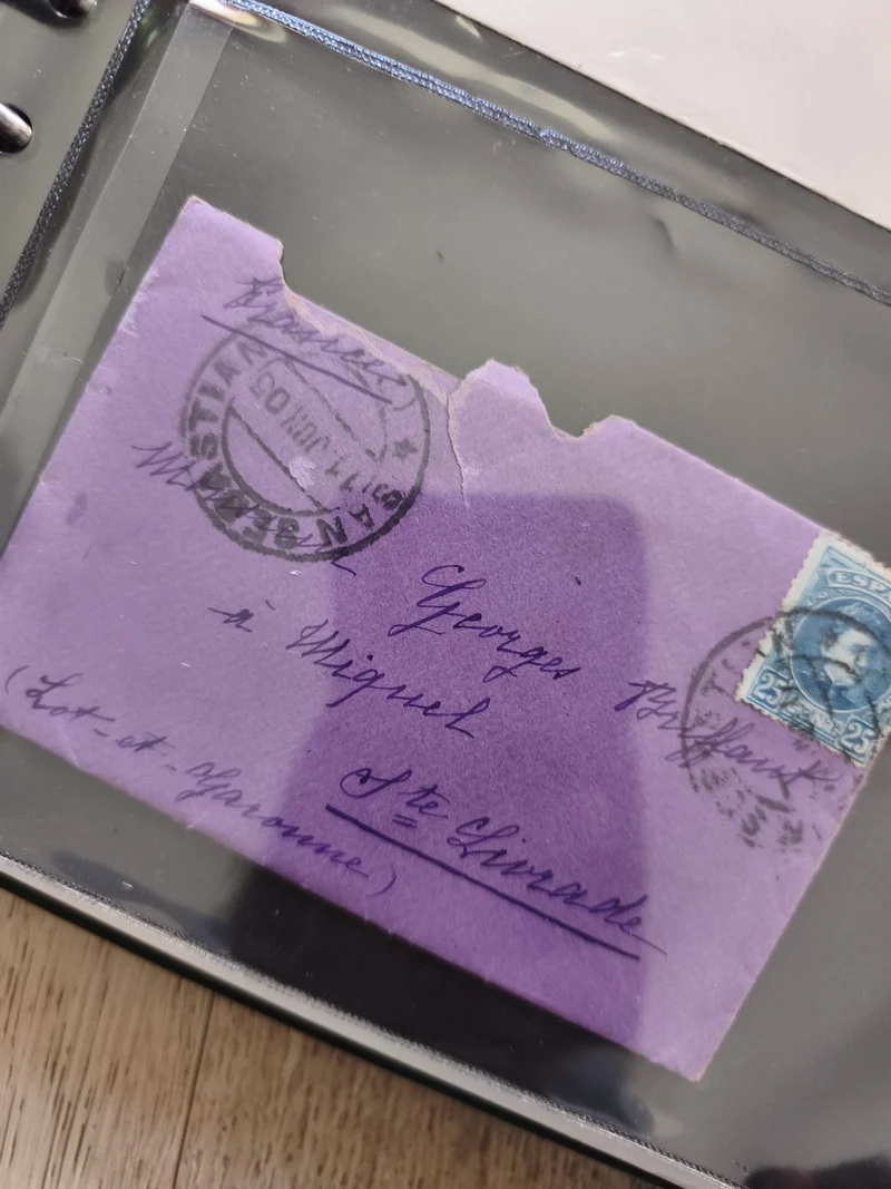 Ancienne enveloppe philatélie oblitérée timbre 25c violet collection vintage