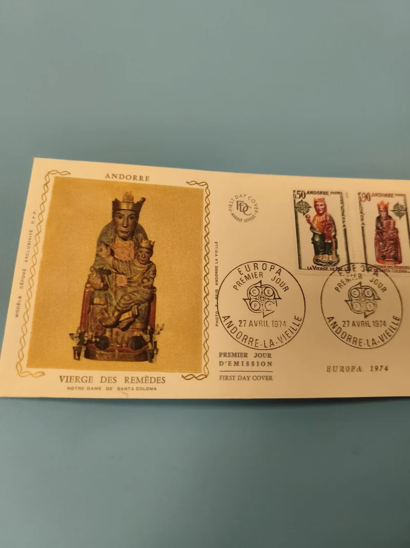 Enveloppe premier jour FDC Andorre Vierge des Remèdes Europa 1974 (Ref 11)