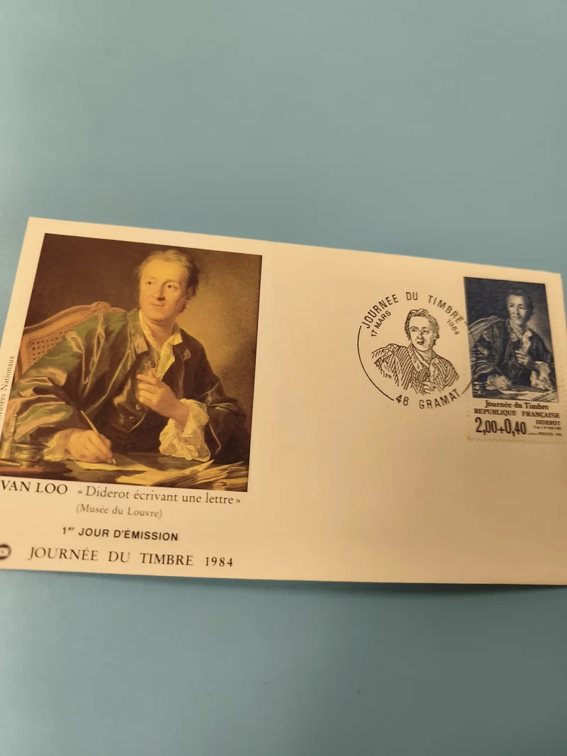 Enveloppe premier jour d?émission FDC Journée du Timbre 1984 Diderot timbre bleu