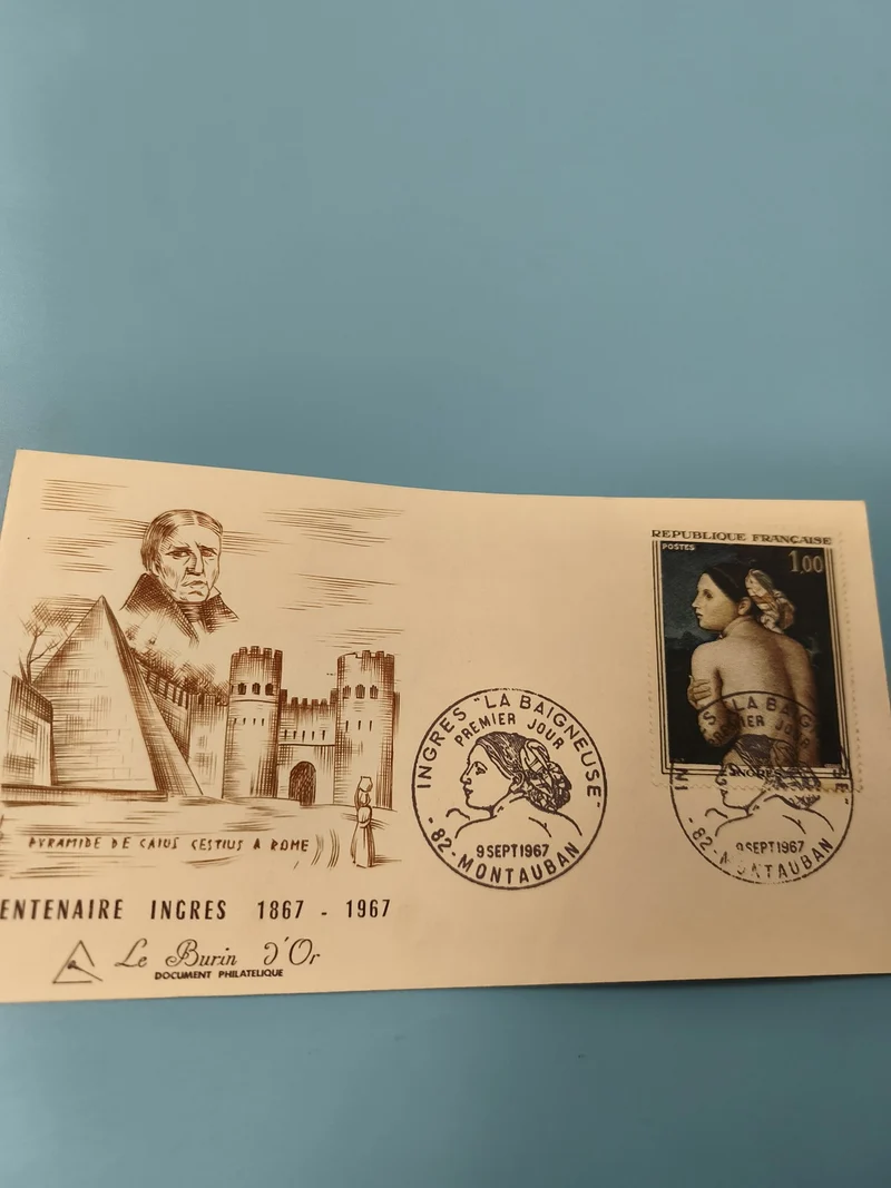 Enveloppe FDC premier jour Ingres 1967 Montauban timbre 1F dessin pyramide