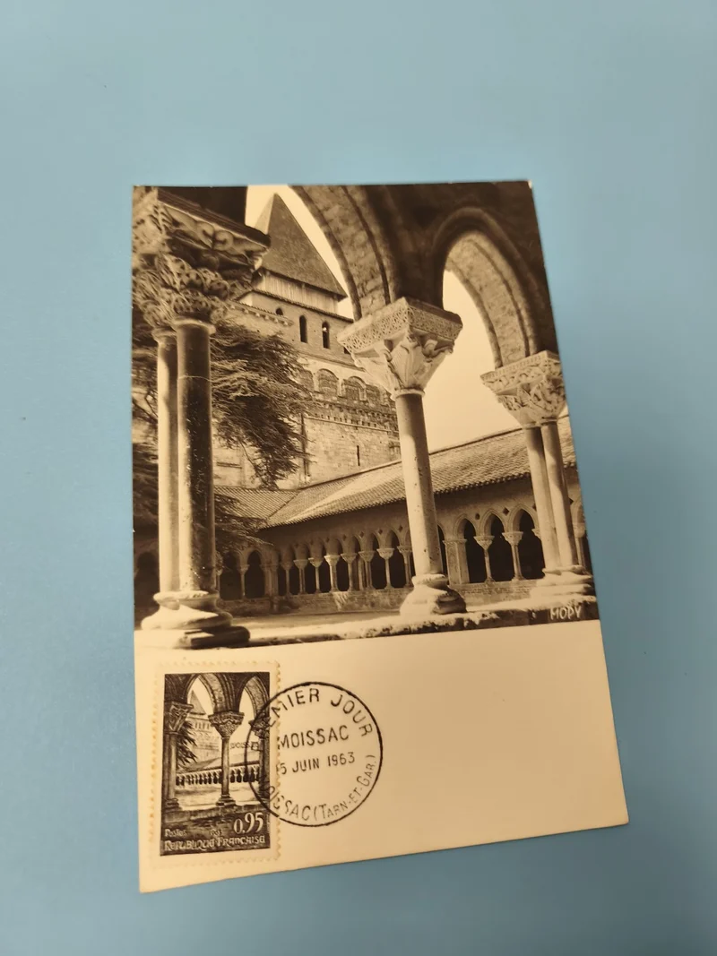 Enveloppe FDC premier jour Moissac 1963, illustration cloître, oblitération visi