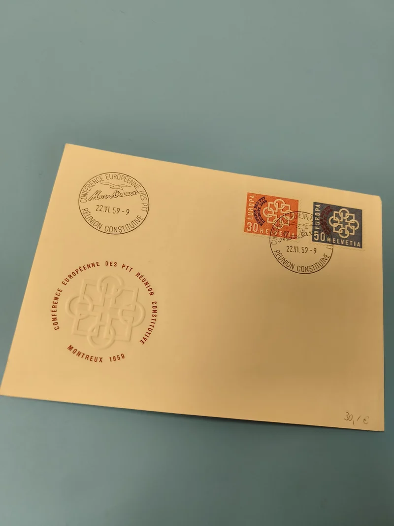 Enveloppe premier jour FDC Montreux 1959 timbres Europa Suisse PTT