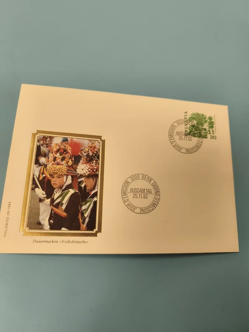 Enveloppe premier jour FDC Suisse 1982 Dauermarken Volksbräuche timbre 30c (Ref