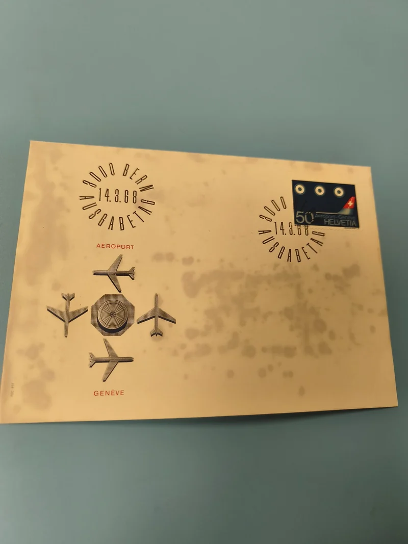 Enveloppe premier jour FDC Genève 1968 timbre Helvetia avion aéroport (Ref 11)