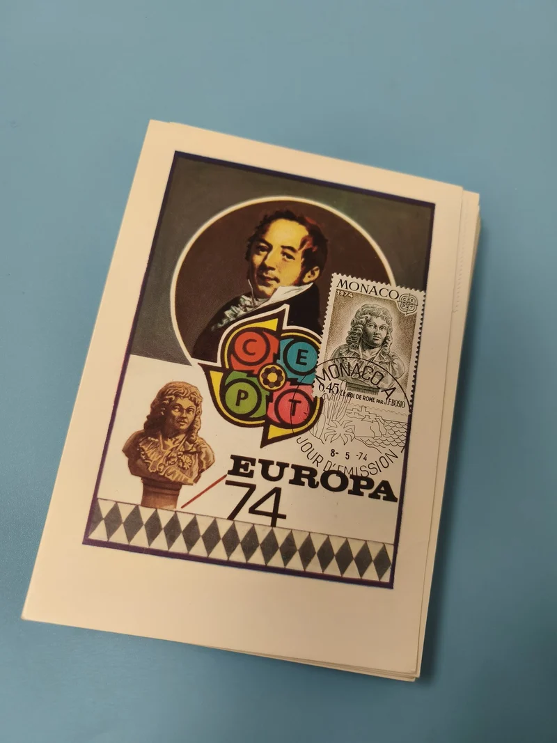Carte postale philatélie Monaco Europa 1974 timbre illustré personnage