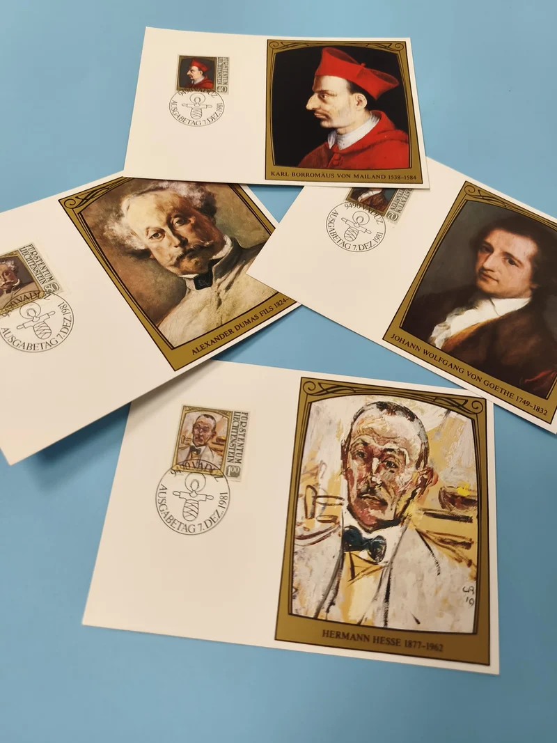 Lot cartes postales timbrées portraits écrivains et personnalités, fond blanc