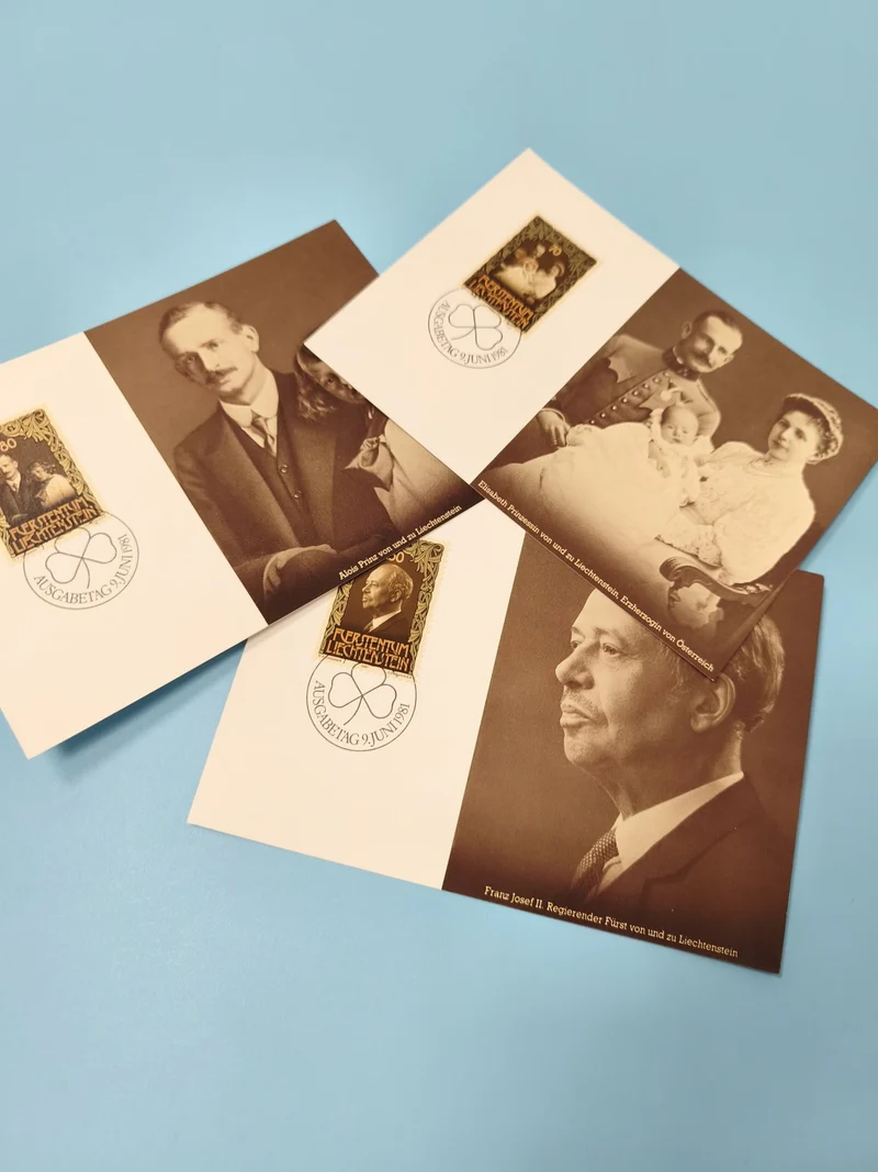Lot cartes postales timbrées Liechtenstein personnages historiques photo sépia