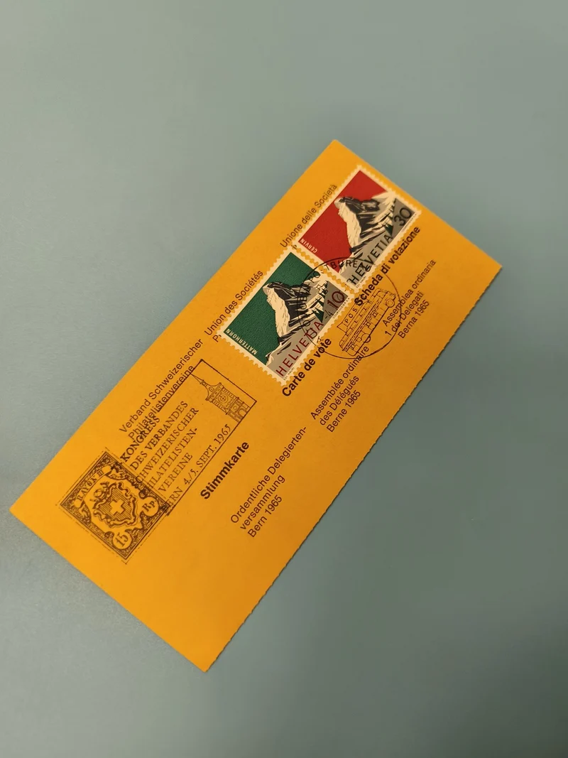 Ancienne enveloppe philatélie suisse 1965 avec timbres Helvetia collection