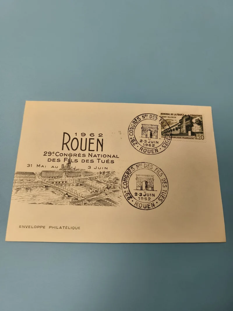 Ancienne enveloppe philatélie 1962 Rouen Congrès Fils des Tués cachet commémorat
