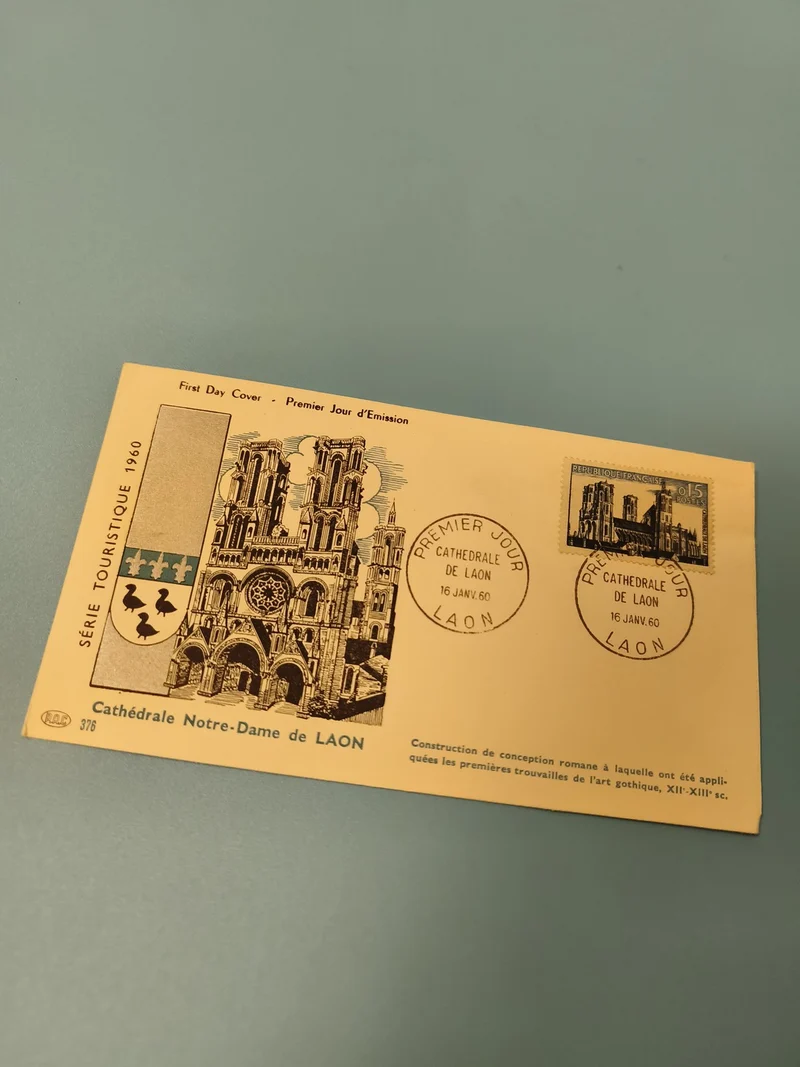 Ancienne enveloppe 1er jour Cathédrale Notre-Dame de Laon 1960 philatélie
