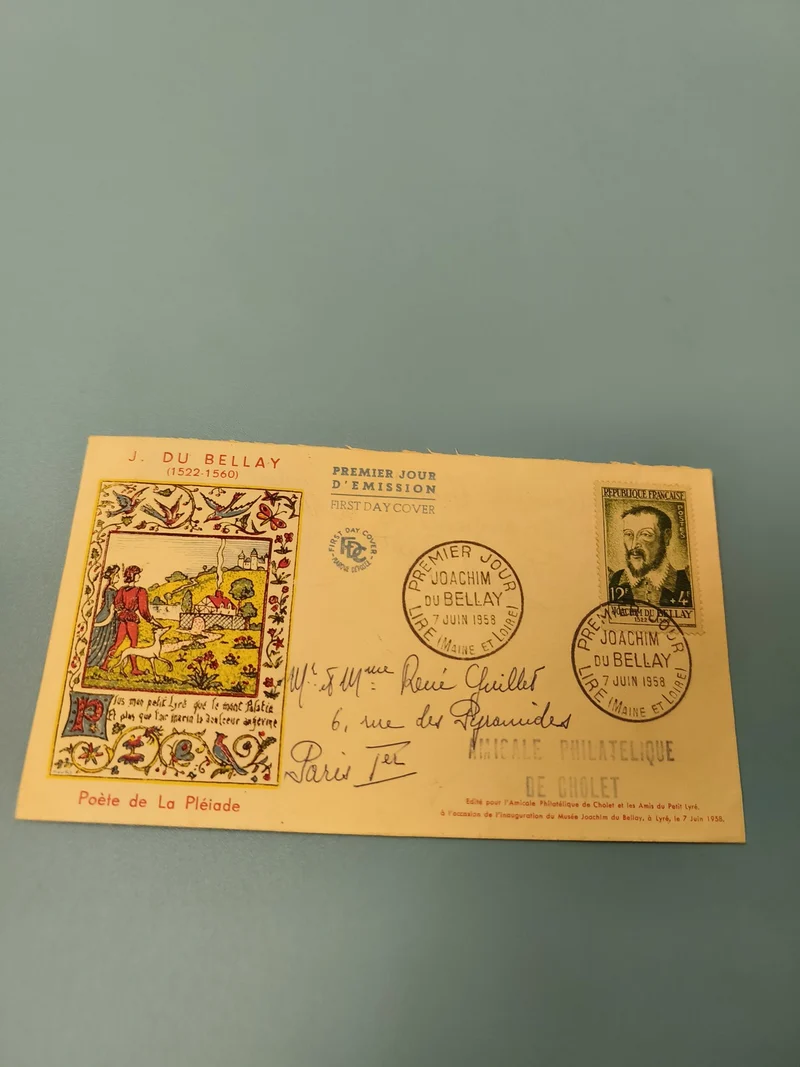 Enveloppe ancienne premier jour philatélie J. du Bellay 1958 illustrée